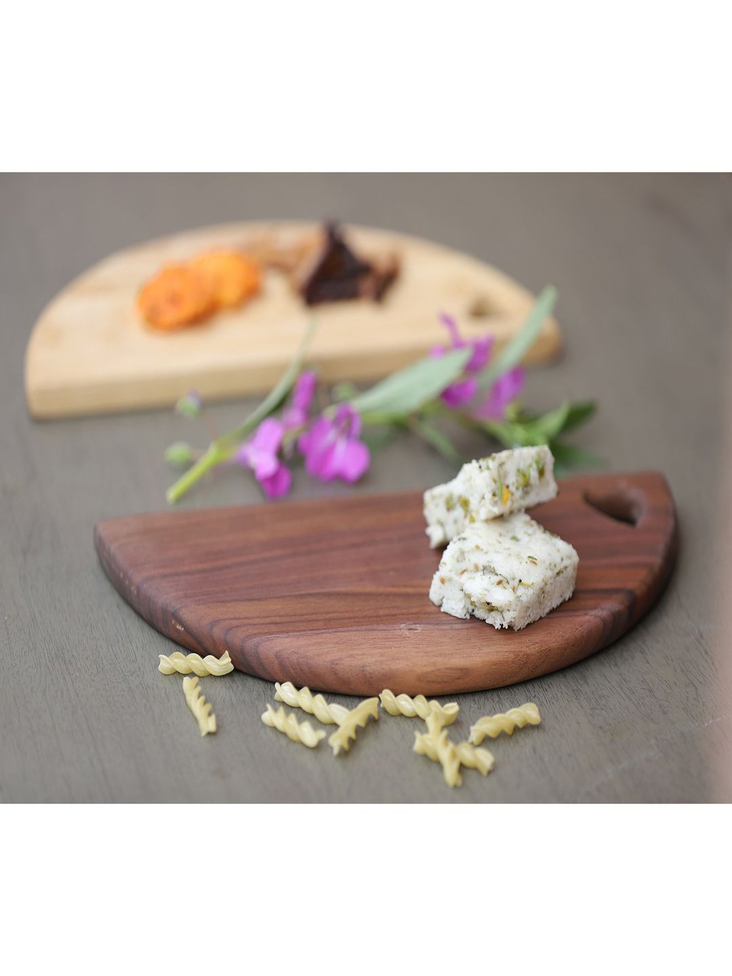 ICRAFT Twin Semi Moons Cream & Brown Ash Wood Platters - Set of 2