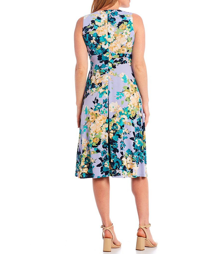 London Times Sleeveless Keyhole Floral Midi Dress