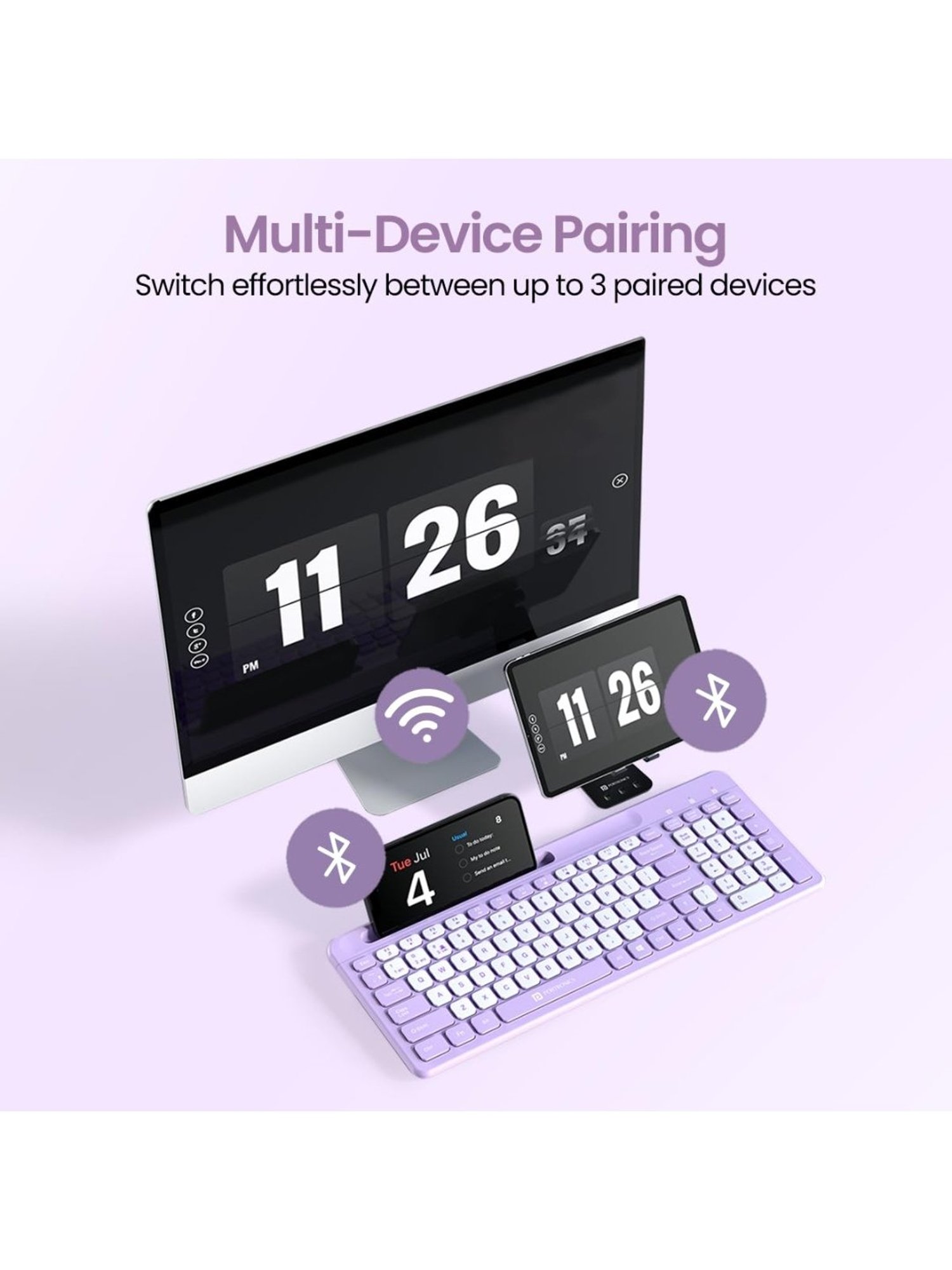 Portronics Bubble Square Wireless Keyboard (Purple)