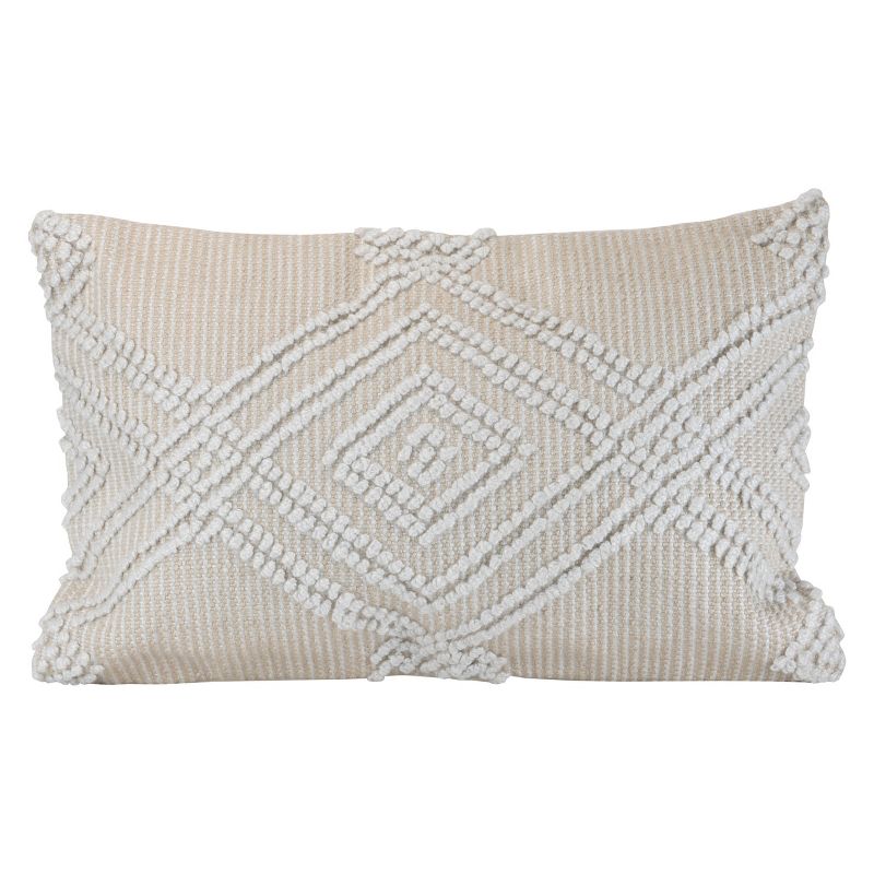 Diamond Pattern Hand Woven 14x22" Outdoor Decorative Throw Pillow with Pulled Yarn Accents - Foreside Home & Garden