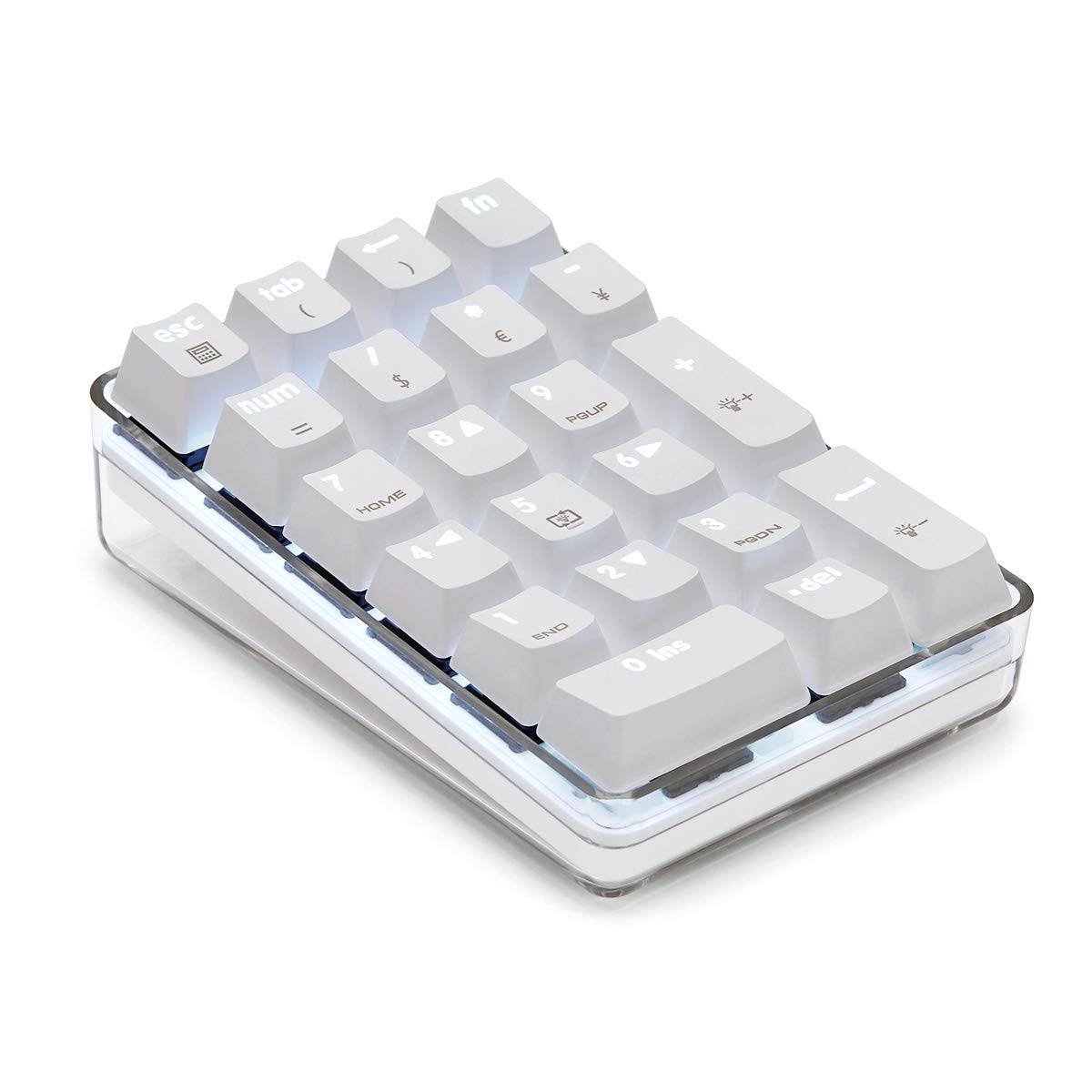 Mechanical Numeric Keypad Cherry MX  White Switch Wired Gaming Keypad Crystal Case White Backlit 21 Keys Mini Numpad Portable Keypad Extended Layout White Magicforce by Qisan