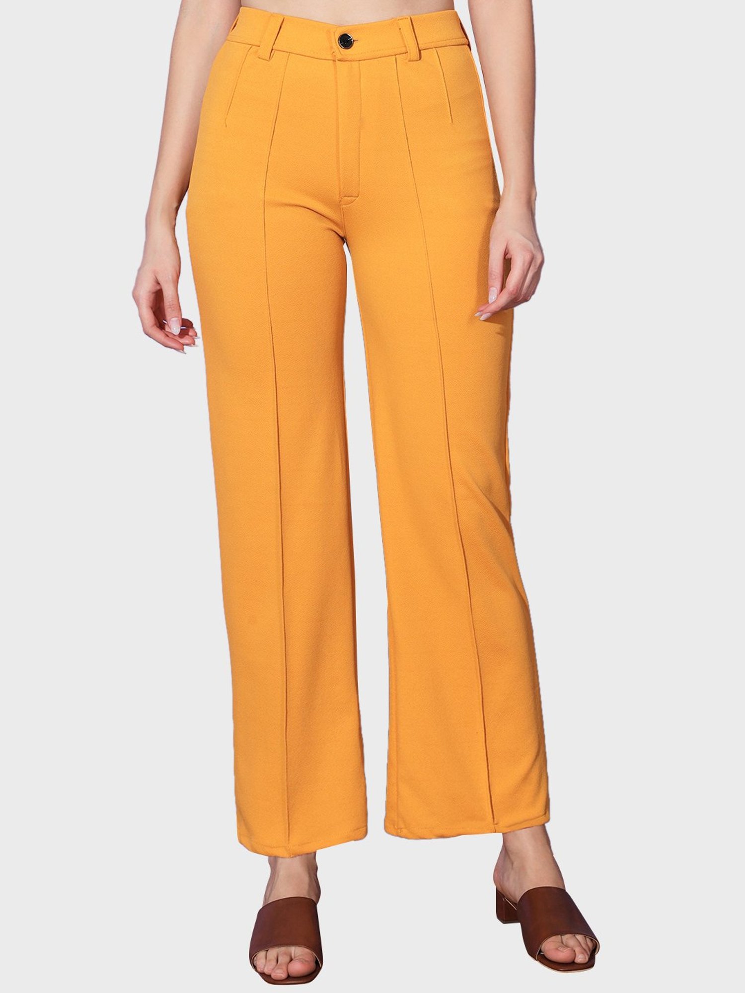 BUYNEWTREND Yellow Mid Rise Trousers