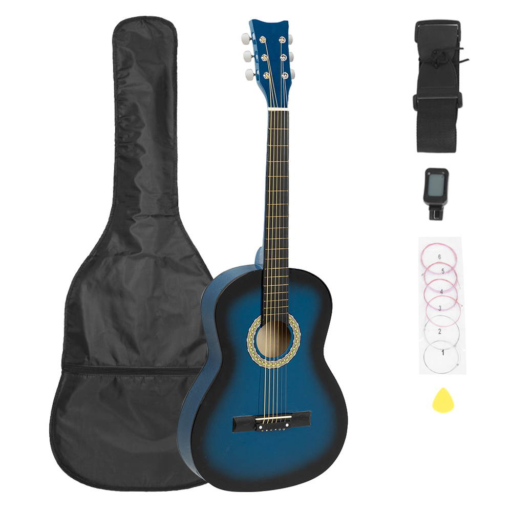 38 inch Folk Guitar with Bag & Board &Belt & Liquid Crystal Tuner & Strings Set Blue