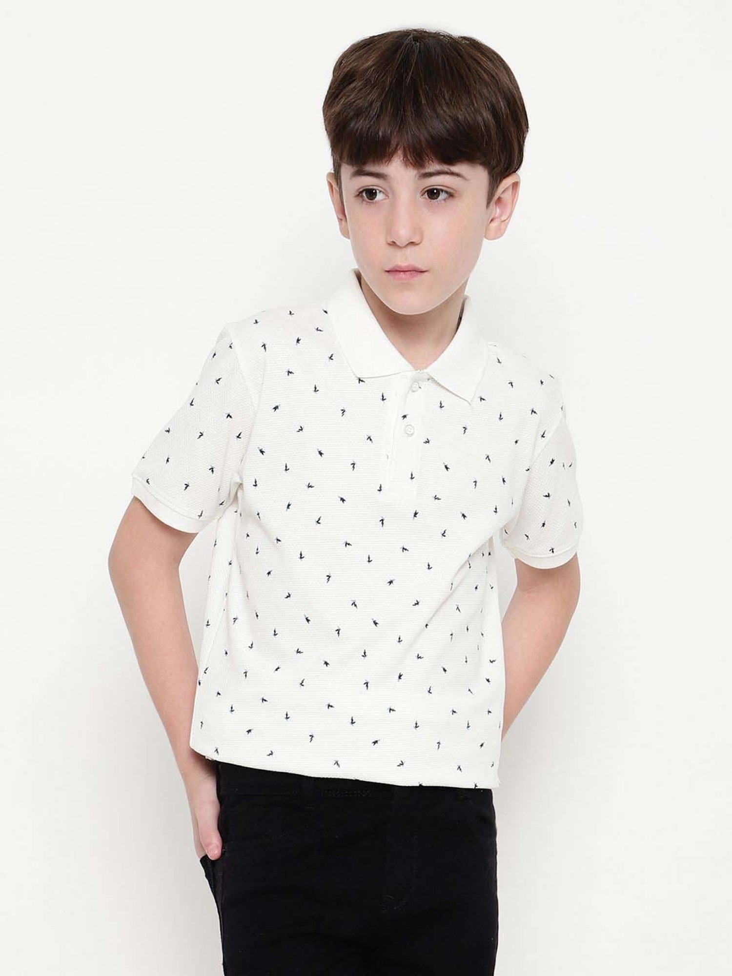 Octave Kids White Cotton Printed Polo T-Shirt