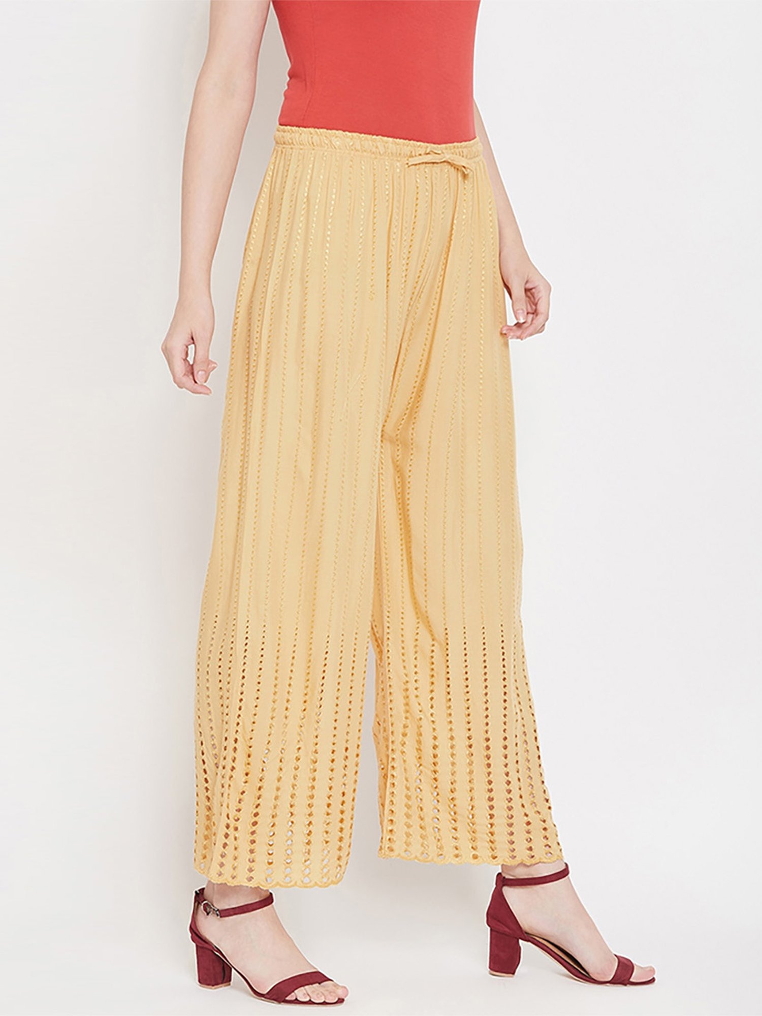 Castle Beige Embroidered Palazzos