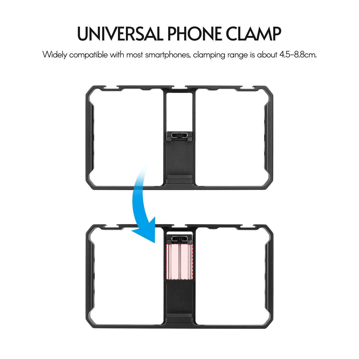 Andoer Smartphone Video Rig Cage Vlog Grip with Phone Clamp Triple Cold Shoe 1/4 3/8 Thread for Vlog Film-making Compatible with iPhone Samsung HUAWEI