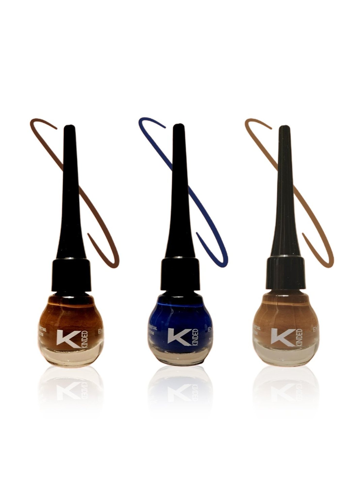 KINDED Liquid Eye Liner Chocolate Brown, Royal Blue & Camel Brown Combo