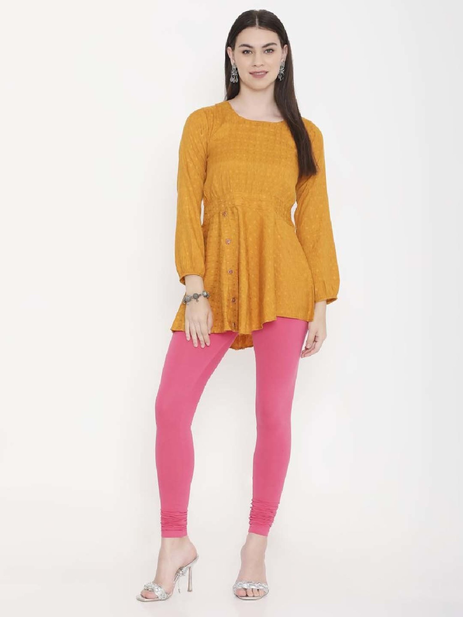 FEELINGS Pink Plain Churidar Leggings