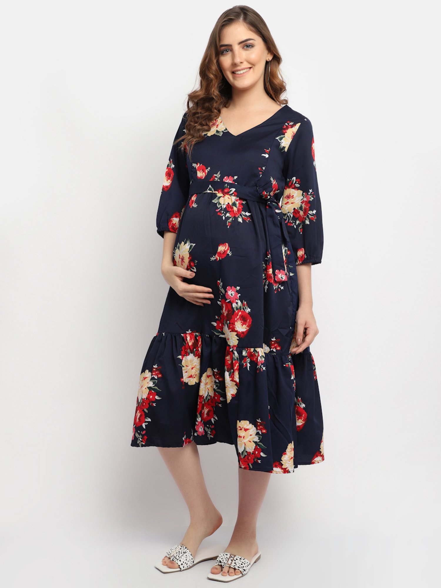 Moms Maternity Navy Printed Dress