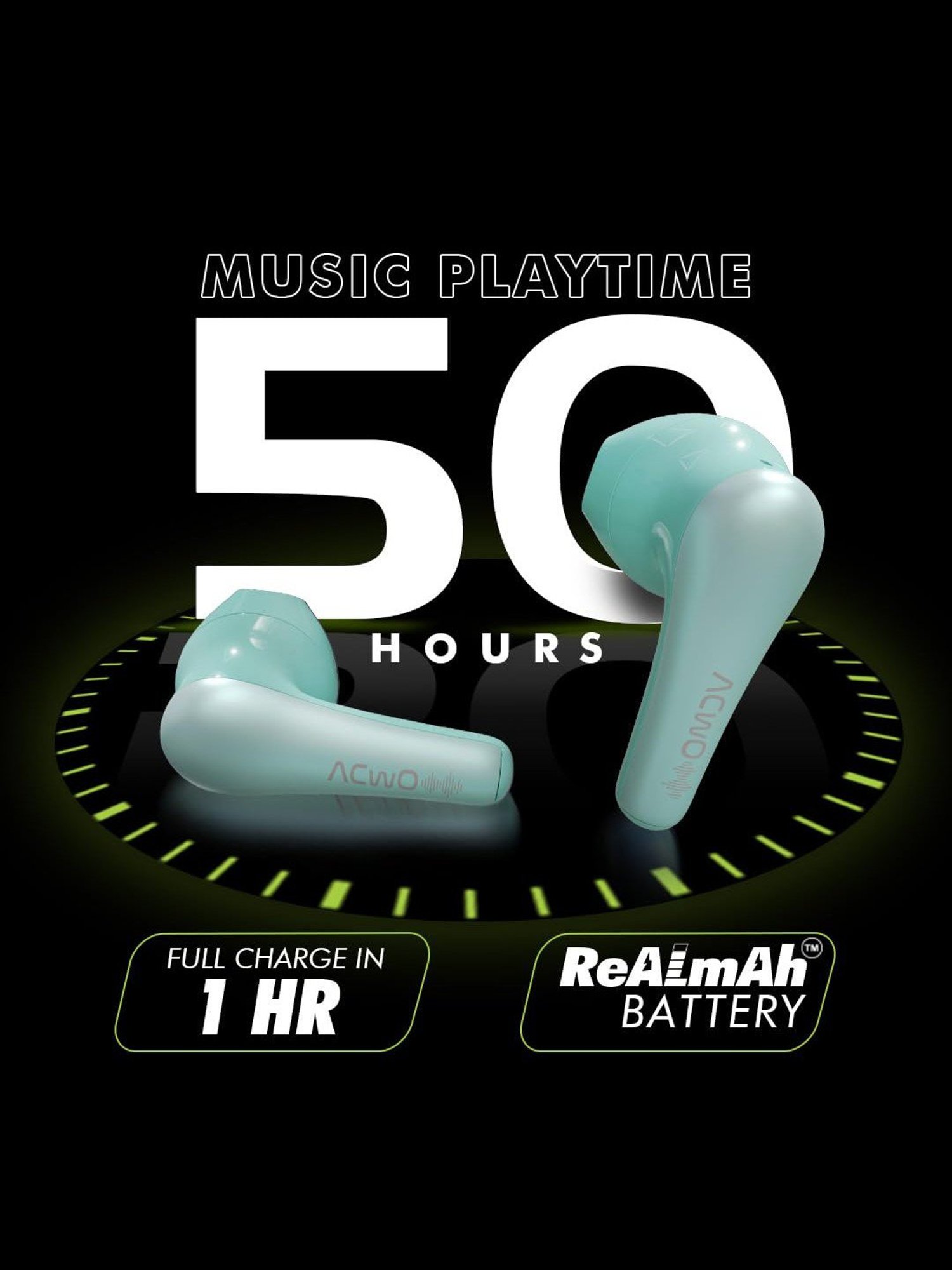 ACwO DwOTS 515 In Ear BT Earbuds with 50H Playtime, AI-ENC Technology (Aqua Blue, True Wireless)