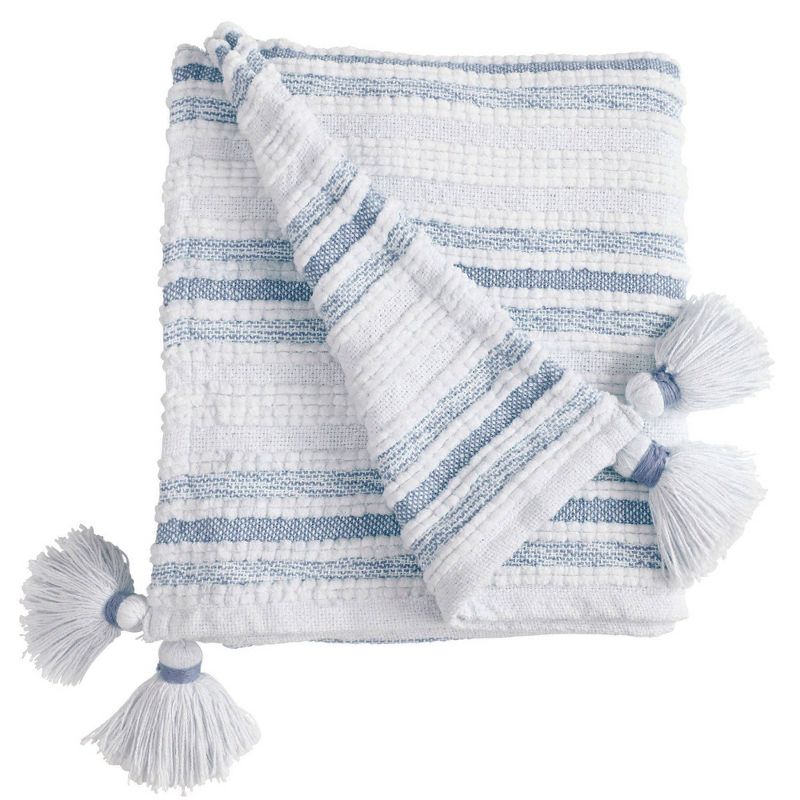 50"x60" Woven Striped Throw Blanket with Corner Tassels Blue - Patina Vie