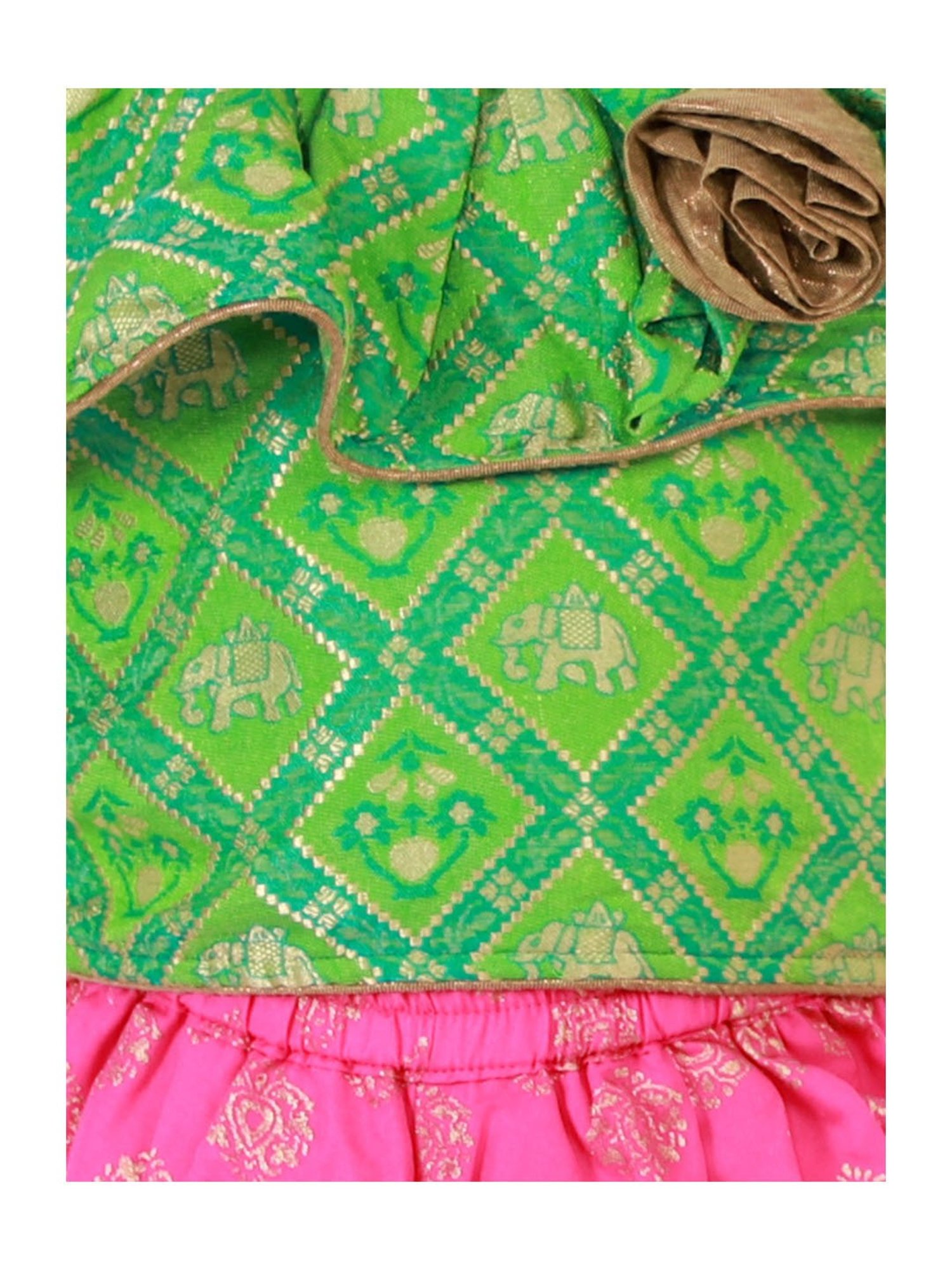 TWISHA Kids Green & Pink Self Design Top with Dhoti