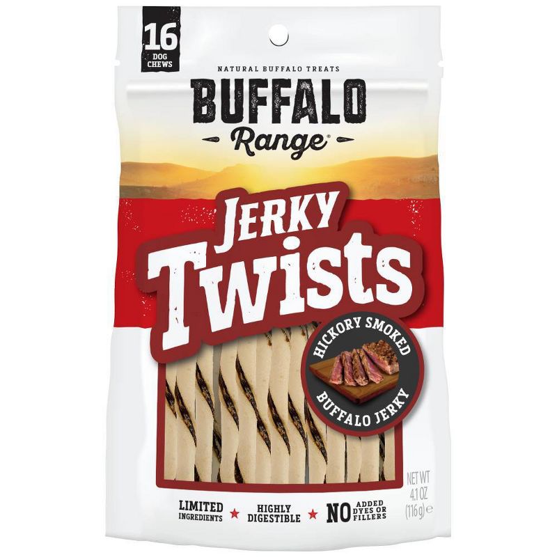 Buffalo Range Jerky Twists Hickory Smoked Flavor Rawhide Chew Dog Treats - 16ct