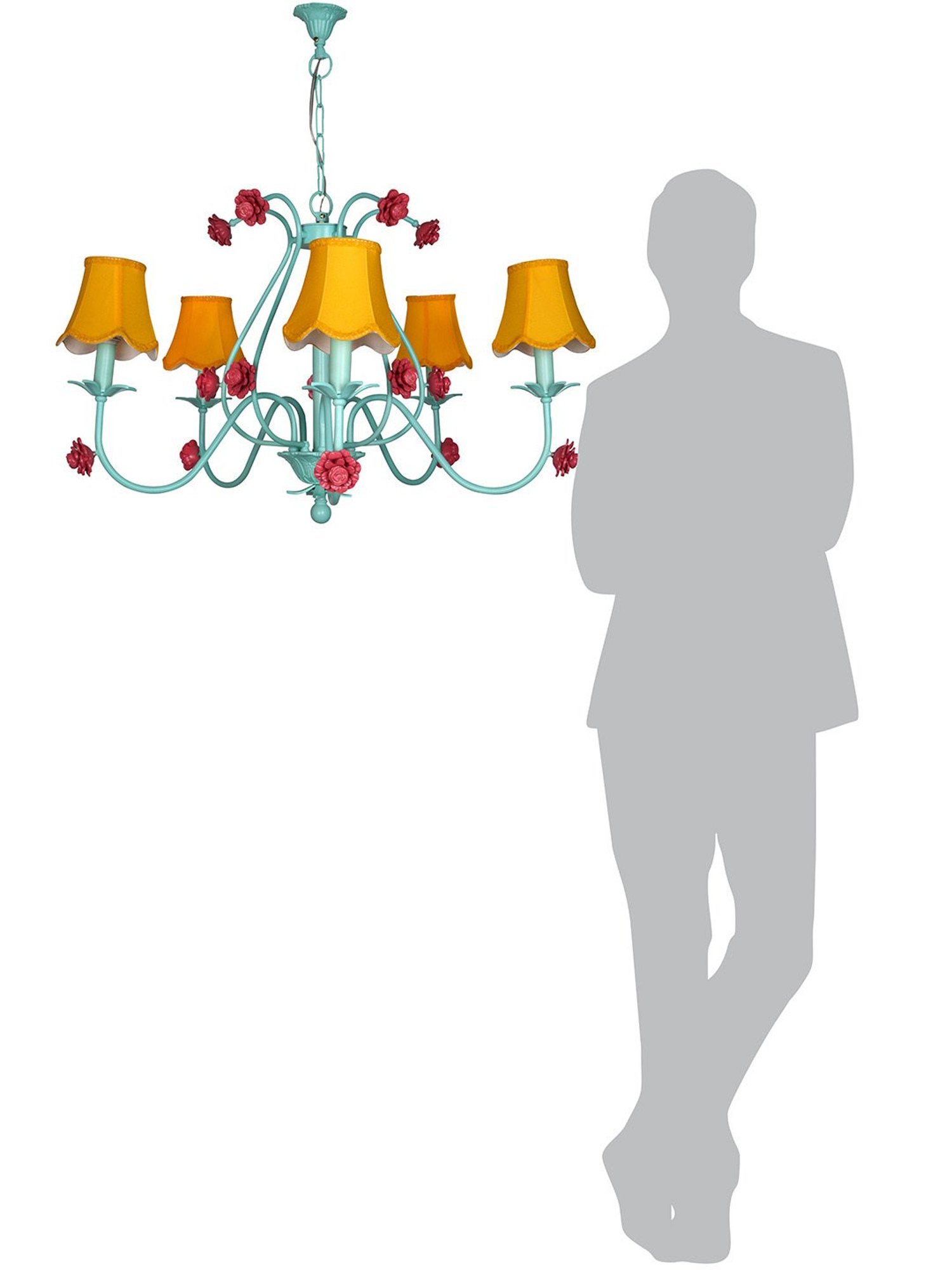 Fos Lighting 36-Inch Wide 5-Light Steel Ceiling Chandelier With Yellow Scallop Bell Fabric Shades