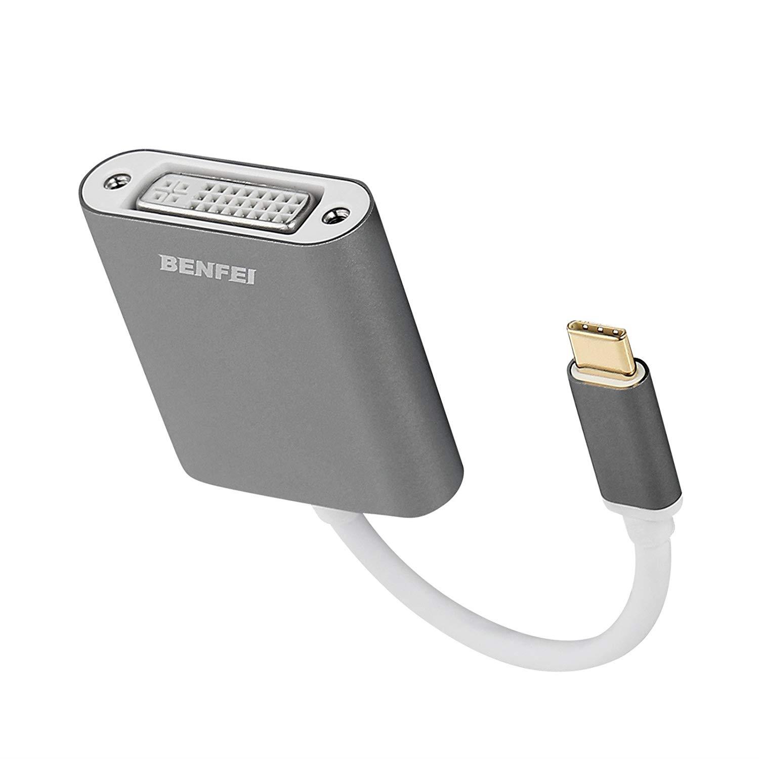 USB Type C(Thunderbolt 3) to DVI Adapter, Benfei USB 3.1 (USB-C) to DVI-D Adapter Male to Female Converter for Apple New MacBook [2015 ,2016,2017]