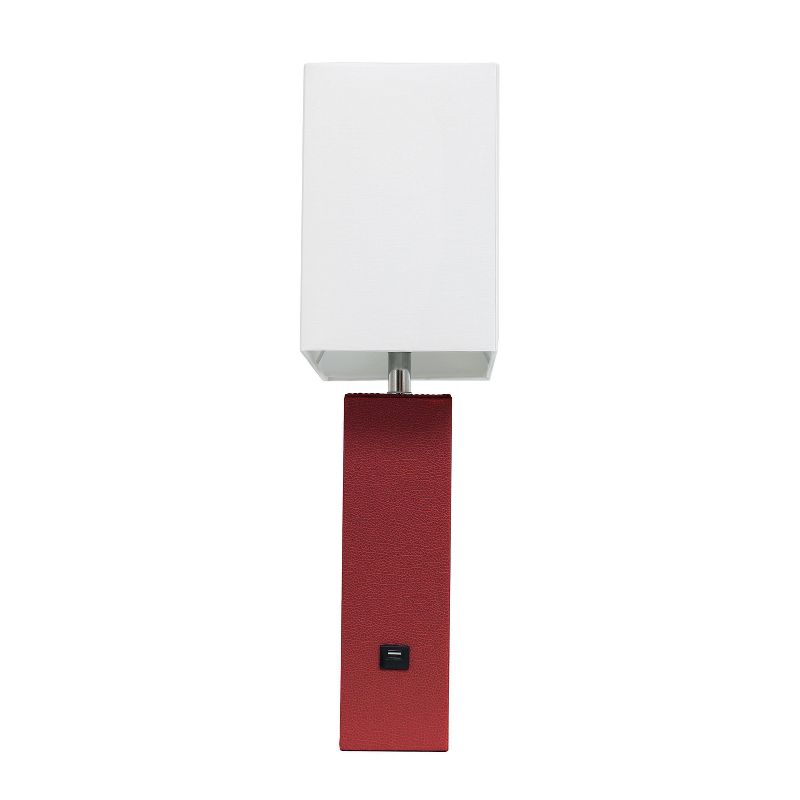 Modern Leather Table Lamp with USB and Fabric Shade Red - Elegant Designs