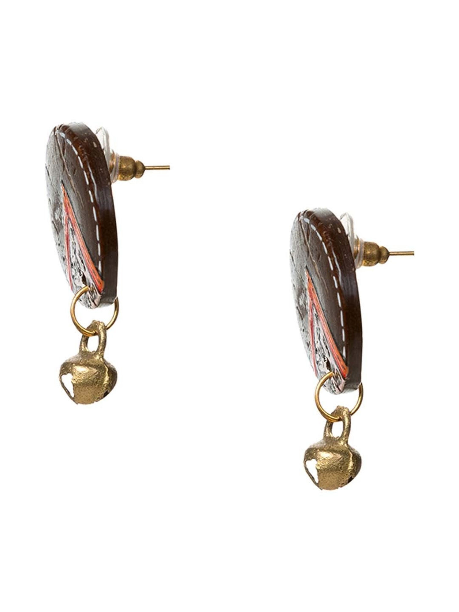 ExclusiveLane 'Tribal Coconut Warli' Brown Drop Earrings in Warli Art