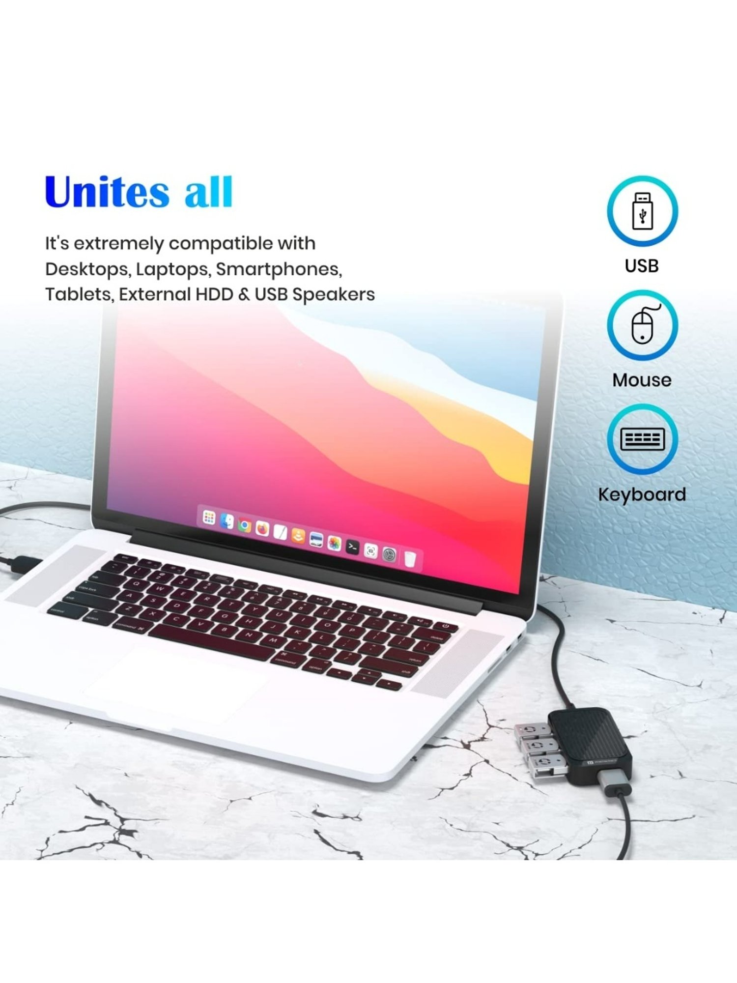 Portronics Mport 4D USB 2.0 Hub with 4 Ports, Data Transfer Upto 480Mbps (Black)