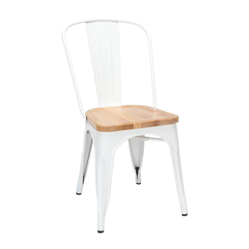 Set of 4 18" Industrial Modern High Back Galvanized Steel Chairs with Solid Ash Wood Seats White/Natural - OFM