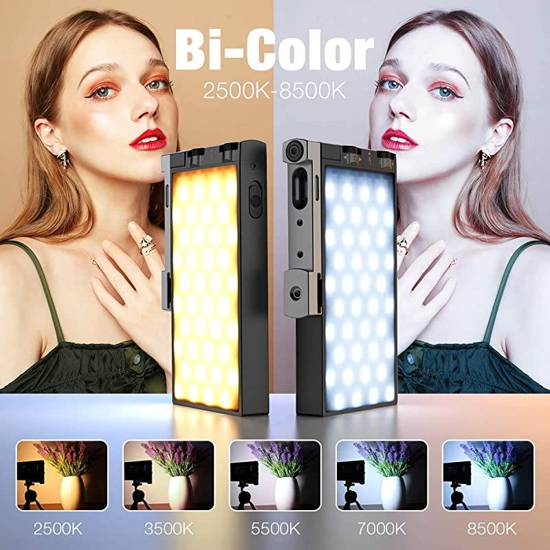 Video Light, 360 &deg; Full Color LED Camera Light, Dimmable 2500K-8500K Portable Pocket Size Camera Lighting, 12 Lighting Effect Mode, Built-in 3200mAh Rechargeable Battery