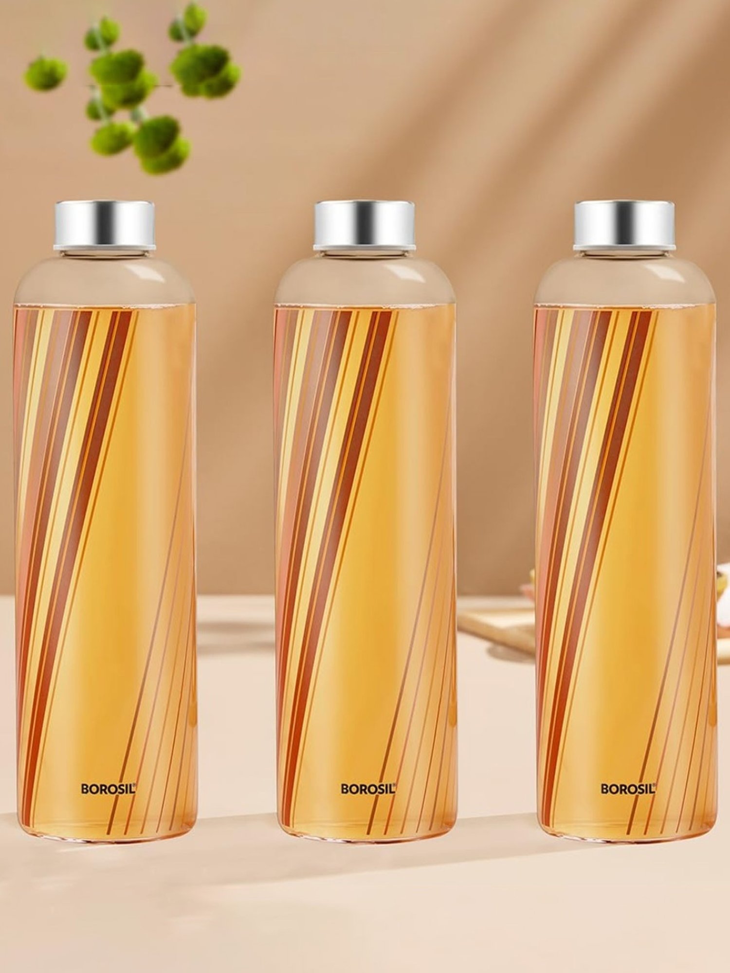 Borosil Water Bottle with Fridge Safe & Leakproof Set of 3 (Transparent, 1000 ml)