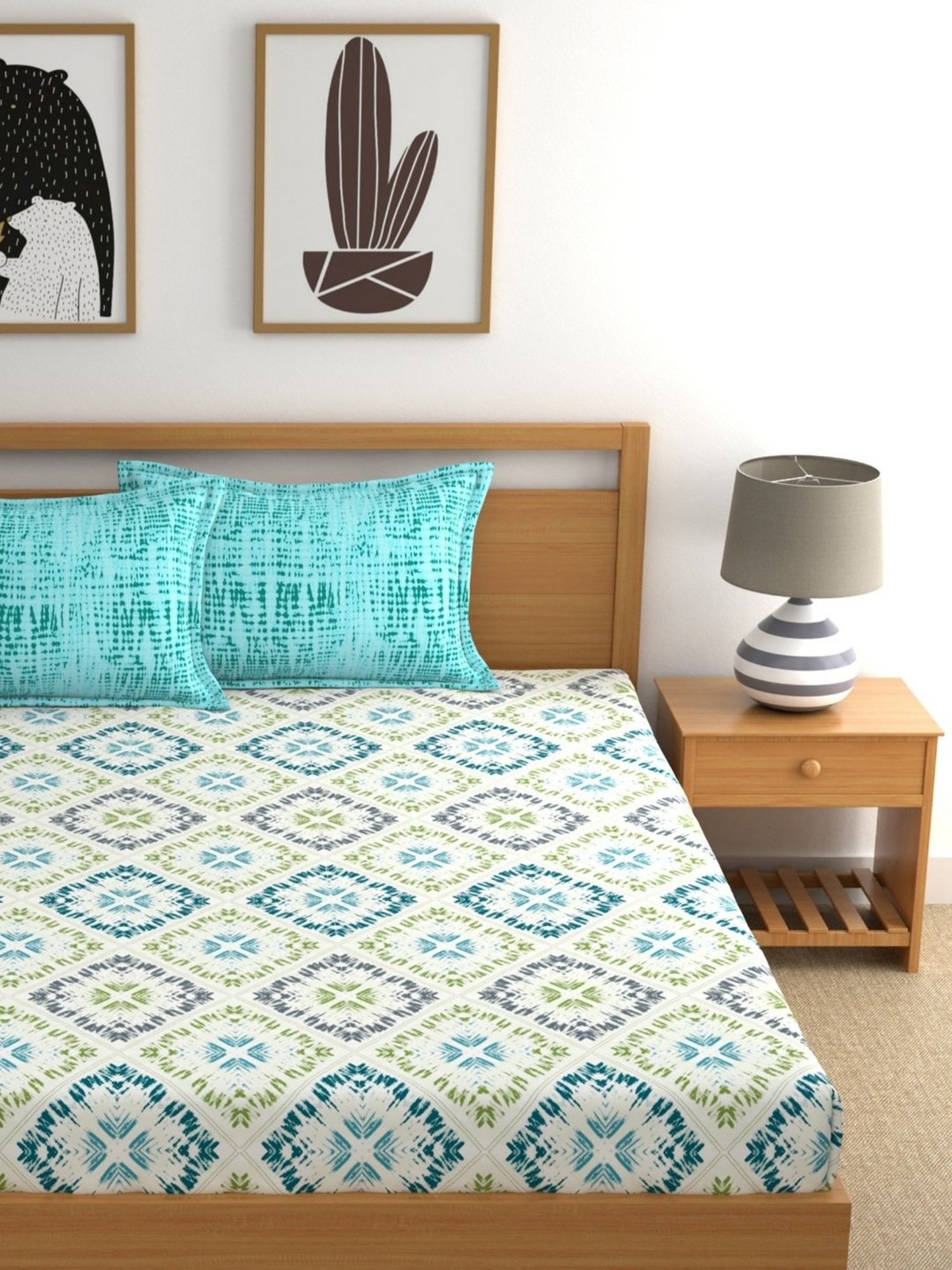 My Room Abstract Multicolor 140 TC Cotton Queen Bed Sheet with 2 Pillow Covers