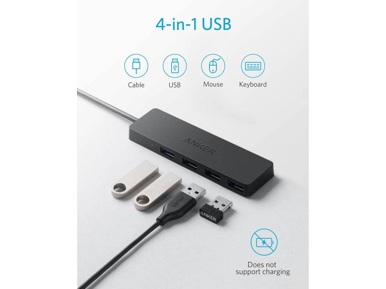 4-Port USB 3.0 Hub, Ultra-Slim Data USB Hub with 2 ft Extended Cable [Charging Not Supported], for MacBook, Mac Pro, Mac mini, iMac, Surface Pro, XPS, PC, Flash Drive, Mobile HDD