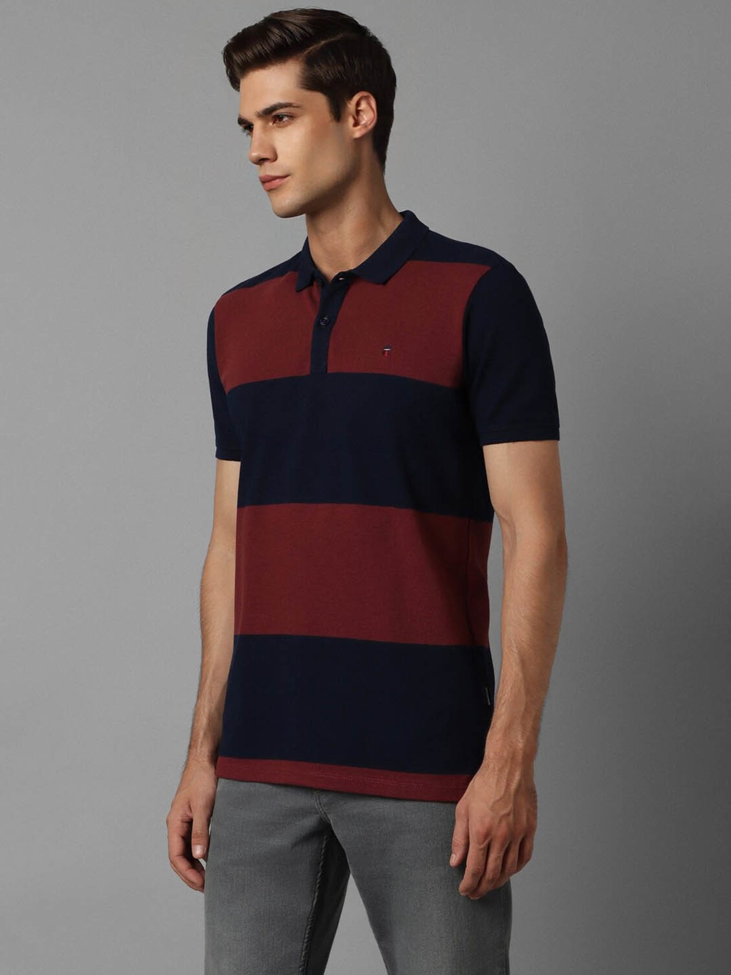 Louis Philippe Jeans Navy Cotton Slim Fit Printed Polo T-Shirt
