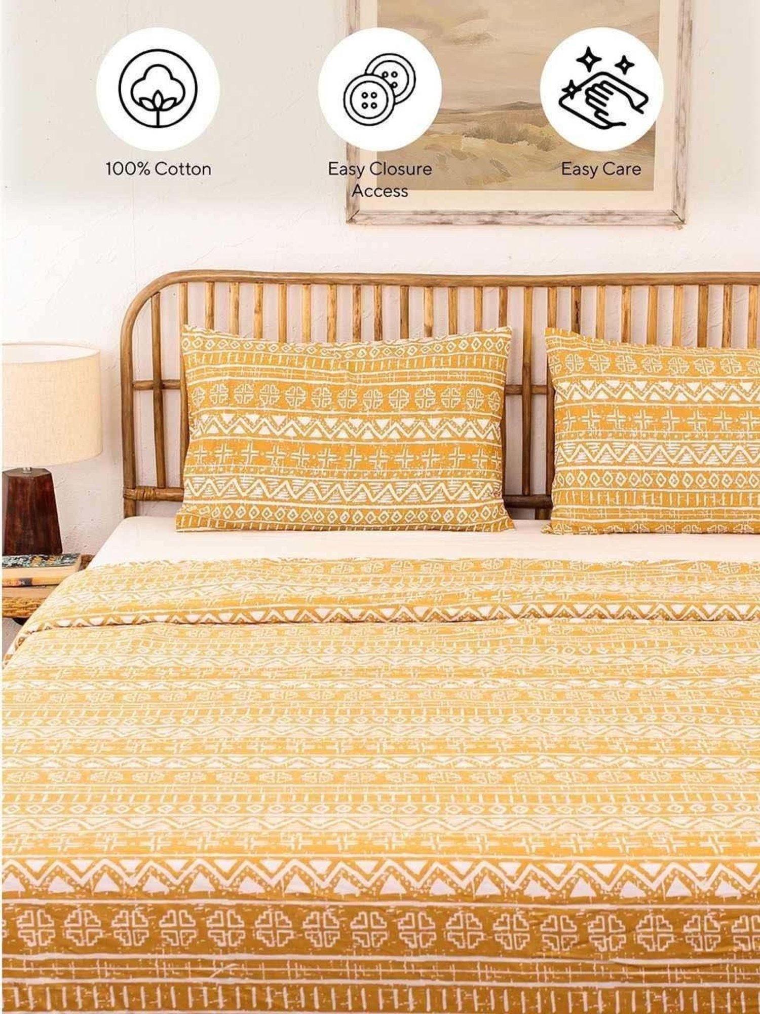 House This Kullu Patti Yellow & White Cotton 144 TC Single Duvet Cover