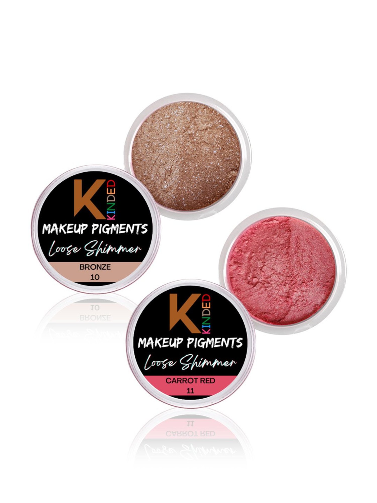 KINDED Makeup Pigments Loose Shimmer Powder Eyeshadow 10 Bronze & 11 Carrot Red Combo