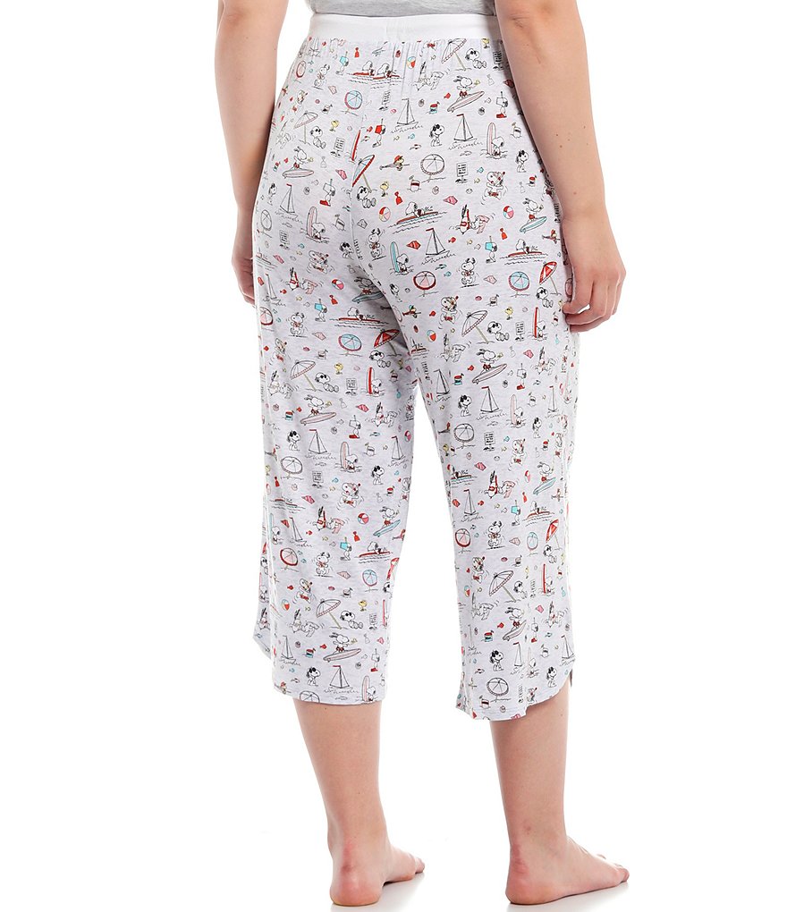 Peanuts Plus Size Aloha Snoopy Printed Jersey Knit Sleep Capri Pants