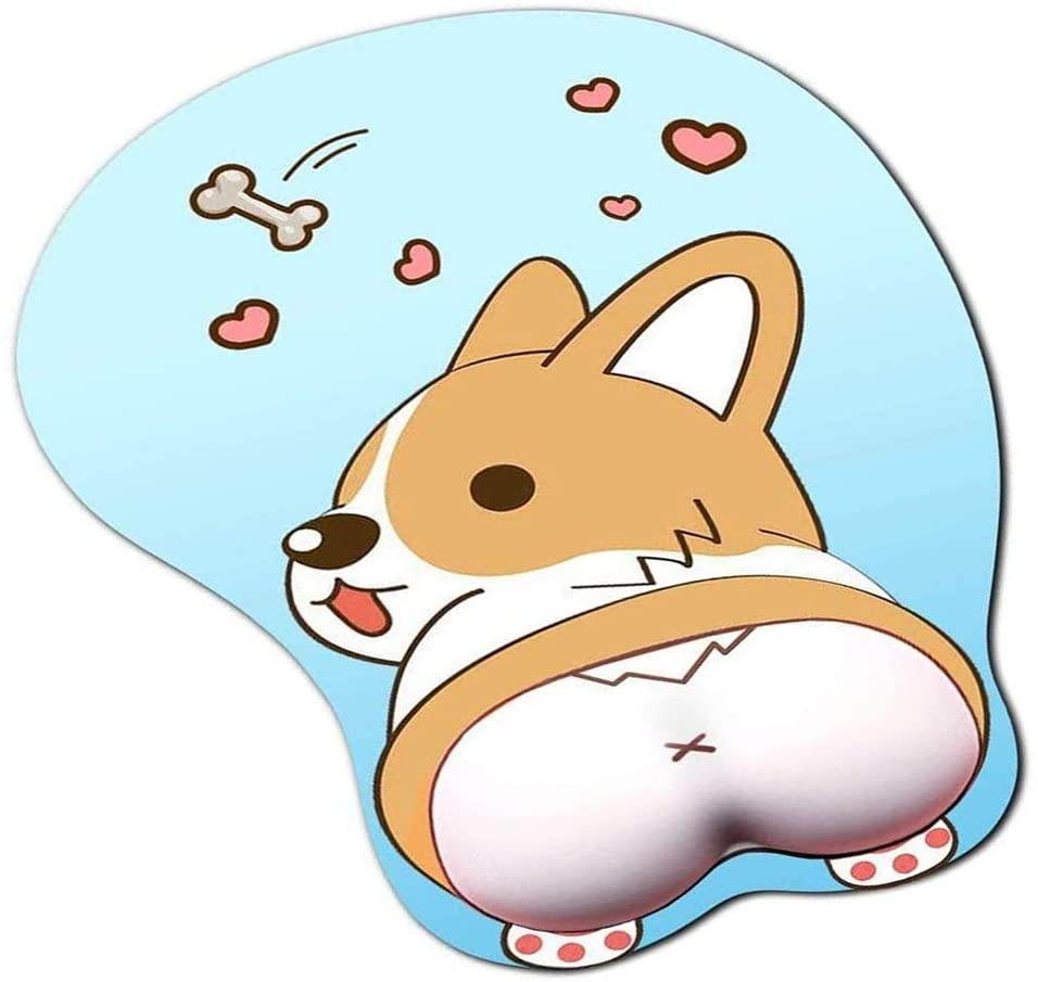 SZSOLI Anime 3D Mouse Pad Ergonomic Soft Silicon Gel Gaming Mousepad with Wrist Support,Cute Corgi Dog Mouse Mat for Computer, Laptop, Home & Office (Blue-a)