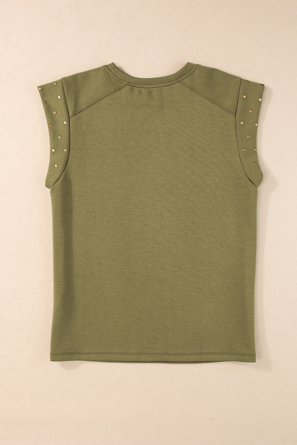 Guacamole Green Casual Rivet Round Neck T Shirt