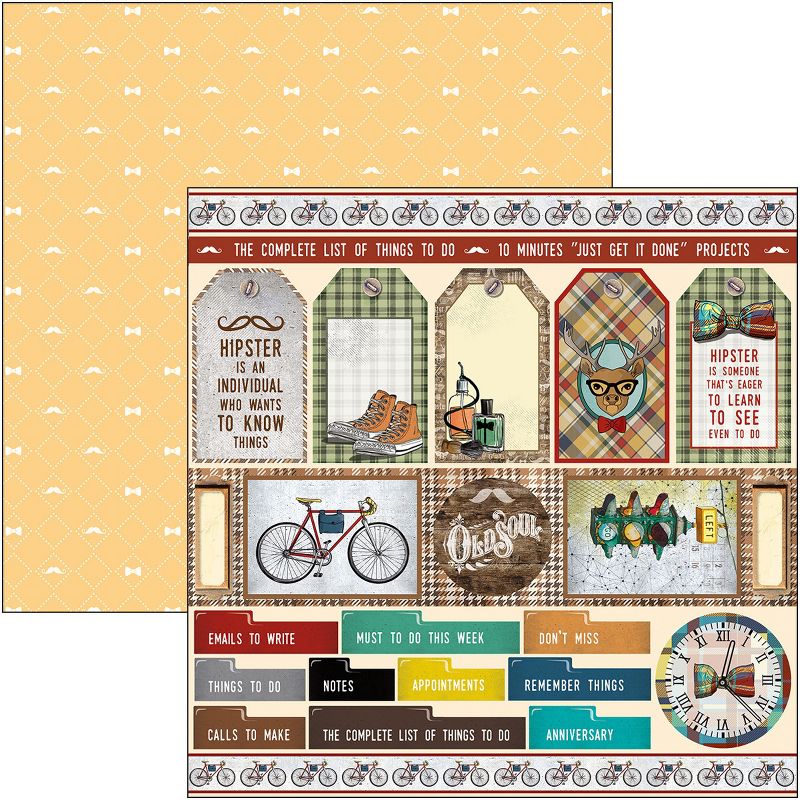 Ciao Bella Double-Sided Paper Pack 90lb 12"X12" 12/Pkg-Hipster, 12 Designs/1 Each