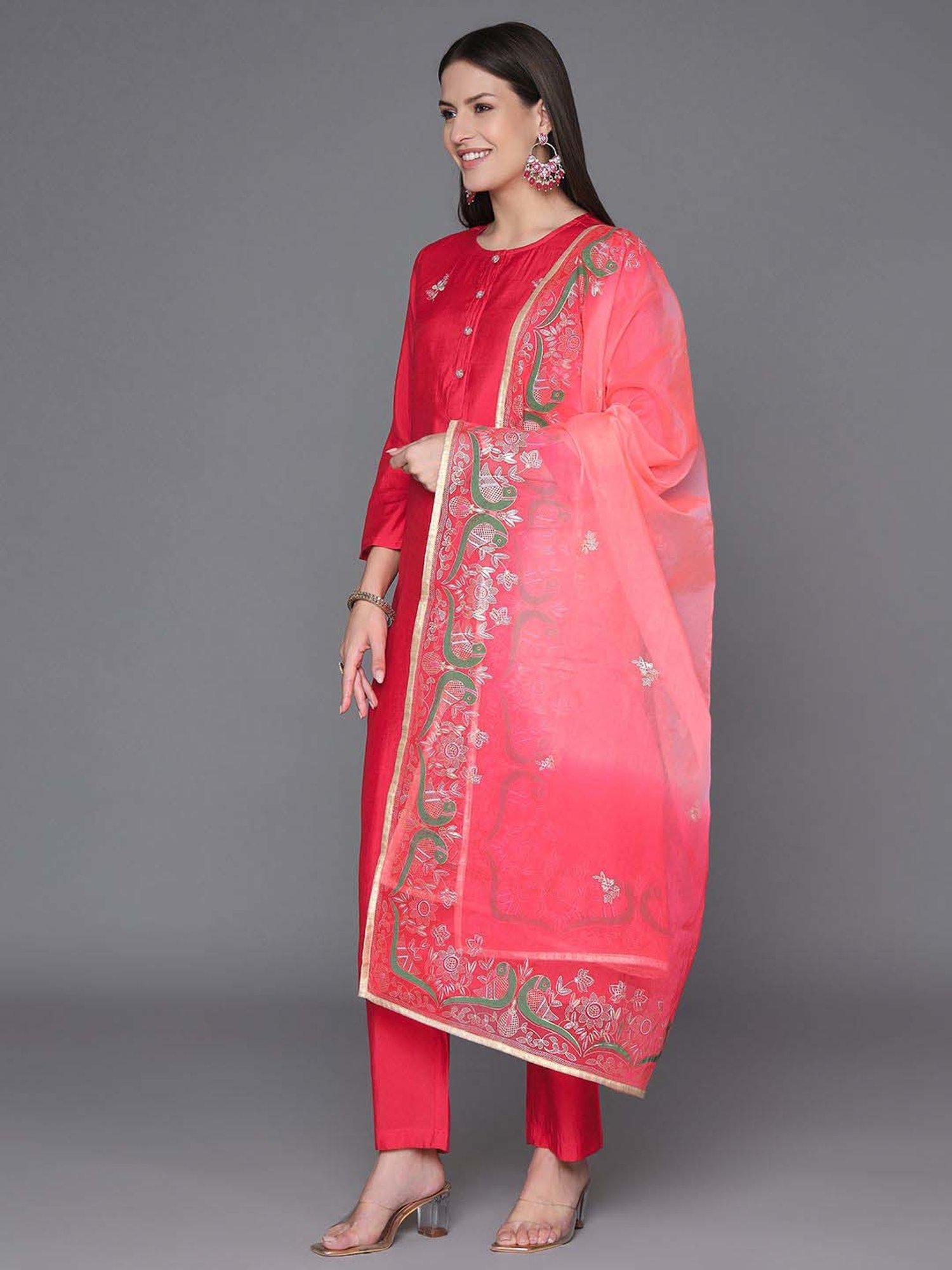 Heeposh Pink Embroidered Kurta Pant Set With Dupatta