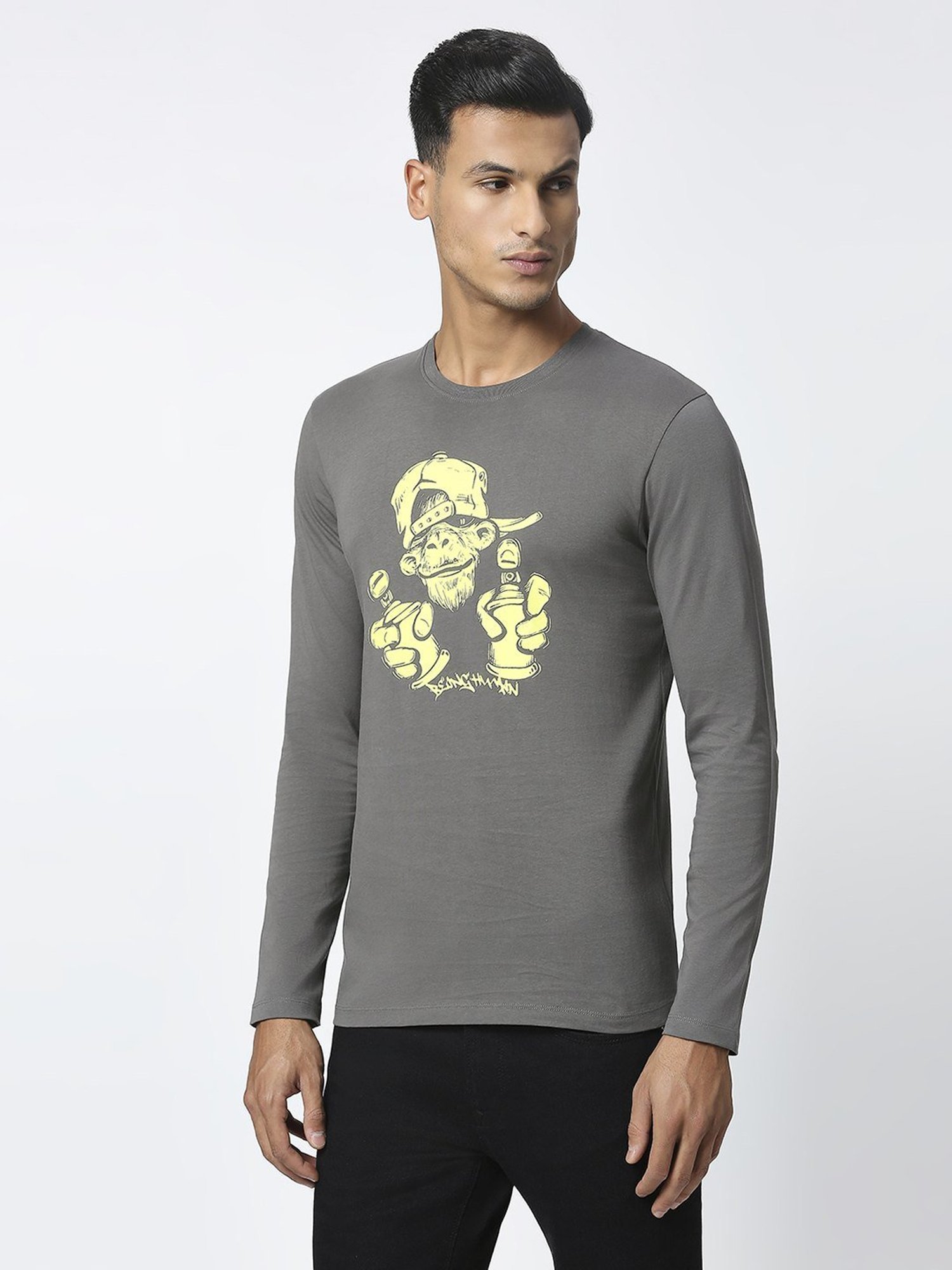 Being Human Dark Grey Regular Fit Printed T-Shirt