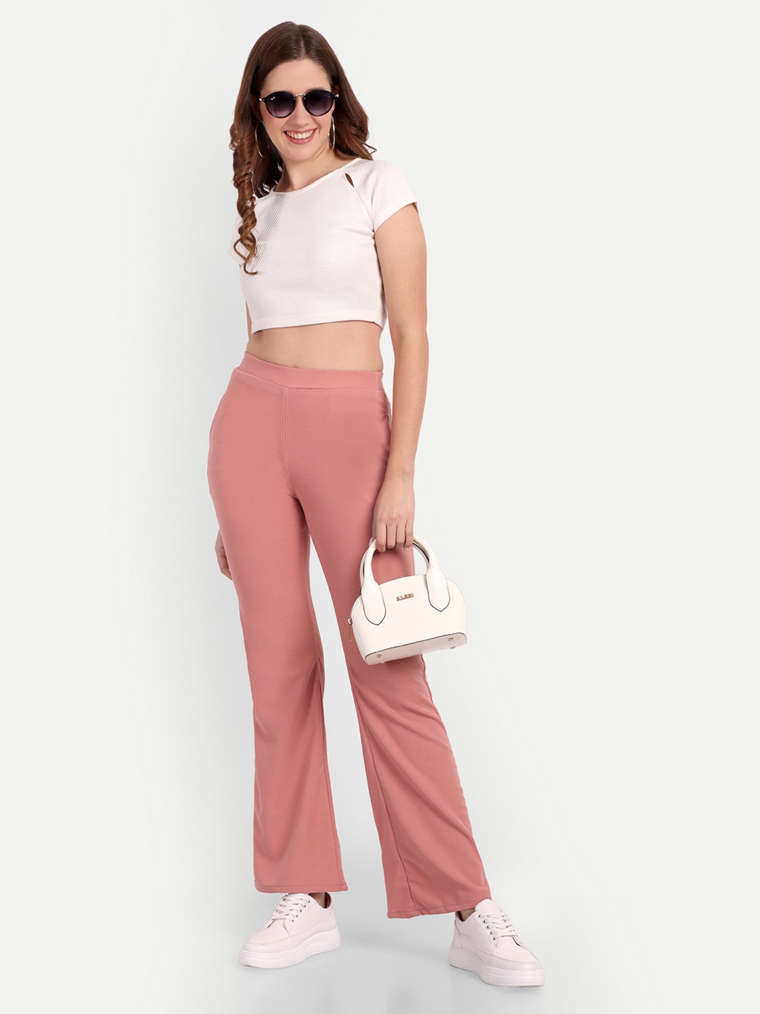 Broadstar Pink Flared Fit High Rise Trousers