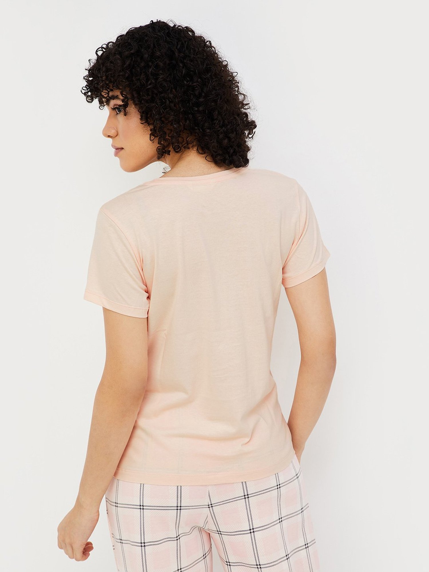 Ginger by Lifestyle Peach Cotton Graphic Print T-Shirt