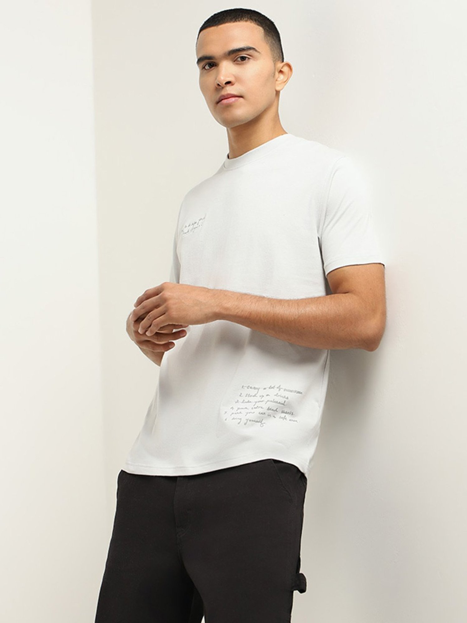 Nuon by Westside Grey Embroidered Slim Fit T-Shirt