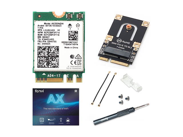 Mini PCI-E Wi-Fi 6 Intel AX200 Adapter Kit 2974Mbps Bluetooth 5.0 M.2 To Mini PCI Express Full Wifi Wireless Card AX200NGW 802.11ax/ac 160Mhz 2.4G/5G MU-MIMO OFDMA Windows 10 For Laptop Desktop