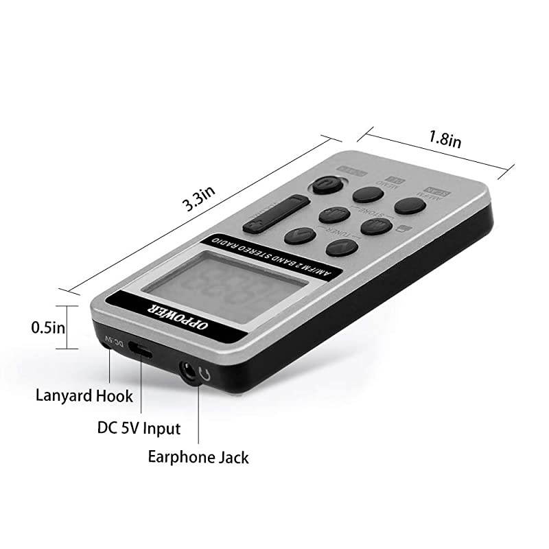 Portable AMFM Radio Digital Tuning Transistor Radio Personal Mini Stereo Radio with Earphone and Rechargeable Battery for WalkSilver