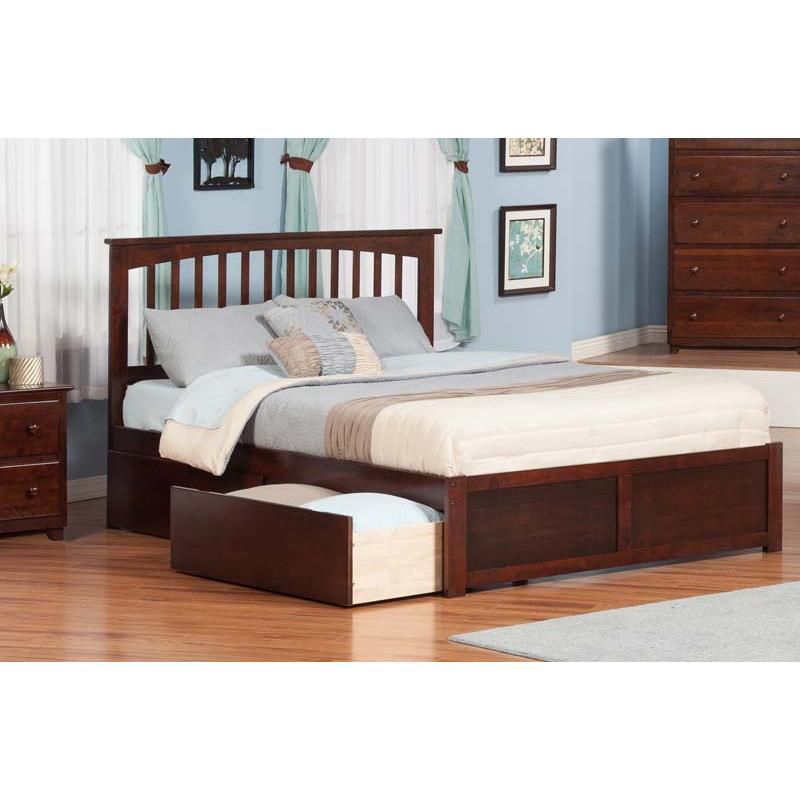 Mission King Flat Panel Foot Board w/ 2 Urban Bed Drawers Antique Walnut - Atlantic Furniture