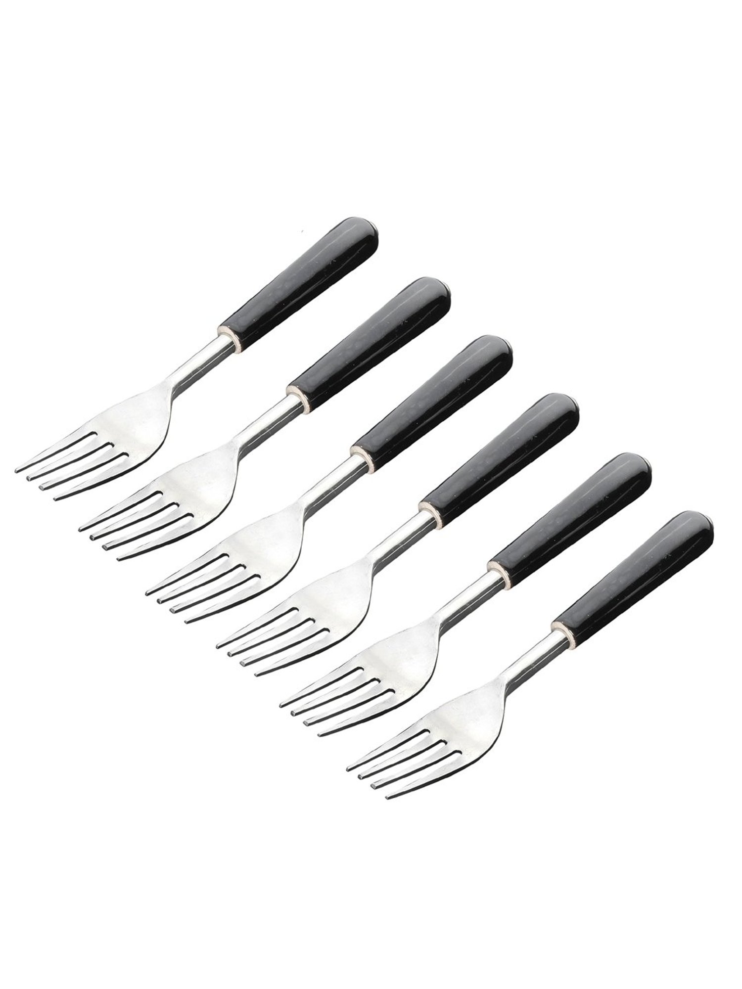 VarEesha Black Steel and Ceramic Handle Forks - Set of 6