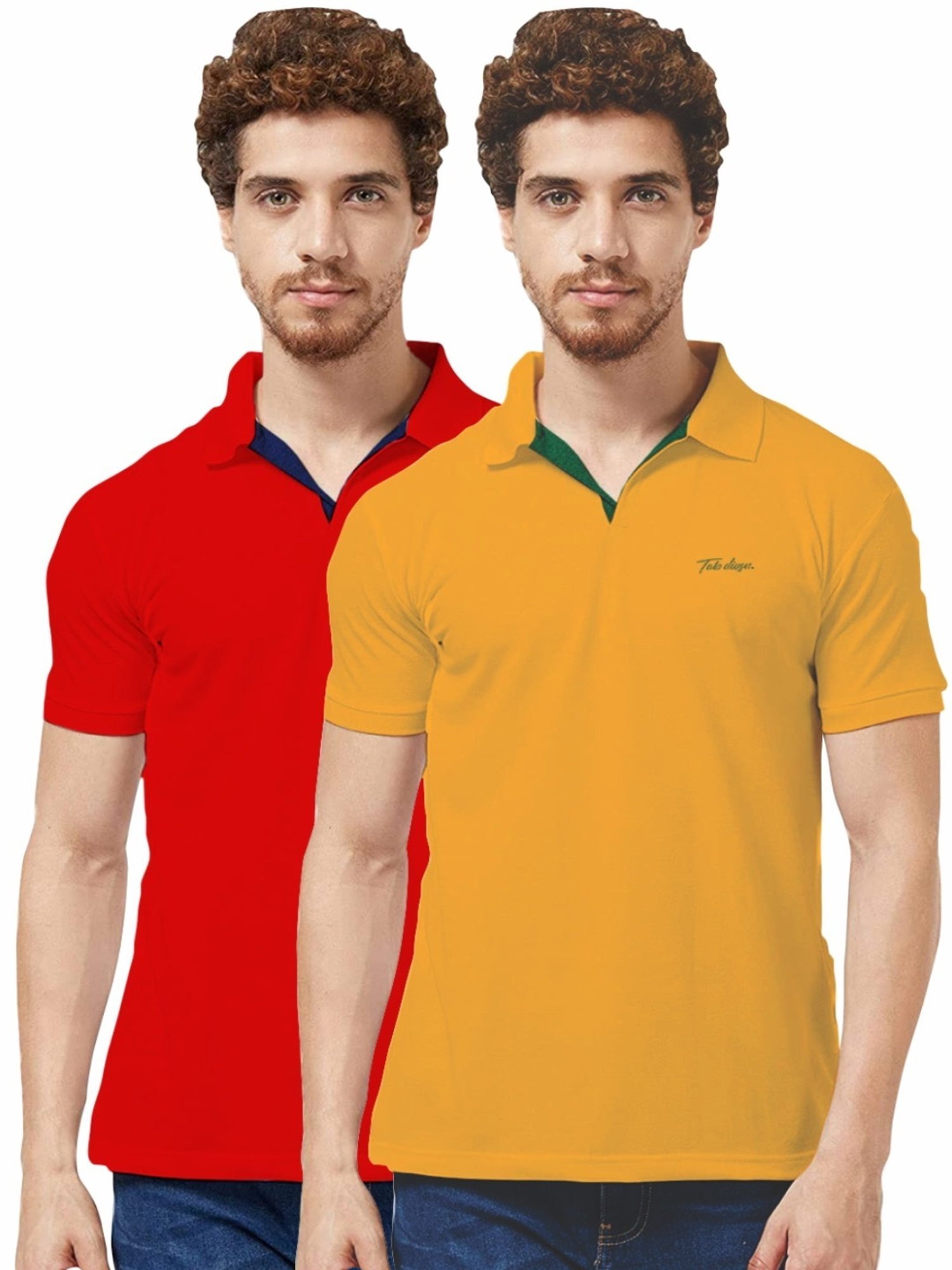 Tab91 Red & Yellow Regular Fit Printed Polo T-Shirts