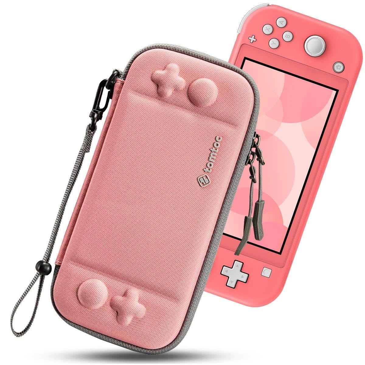 tomtoc Slim Carry Case for Nintendo Switch Lite, Protective Portable Carrying Cases with [Original Patent], Travel Storage Hard Shell with 8 Game Cartridges and Military Level Protection, Coral