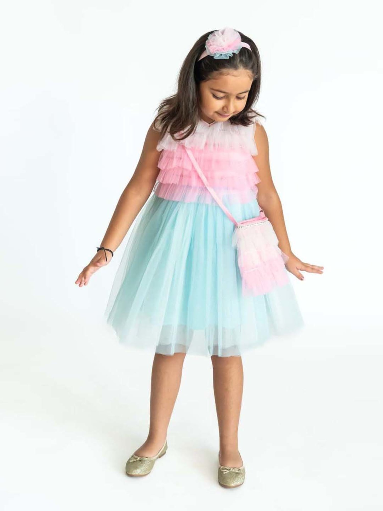 A Little Fable Kids Pink & Blue Regular Fit Dress