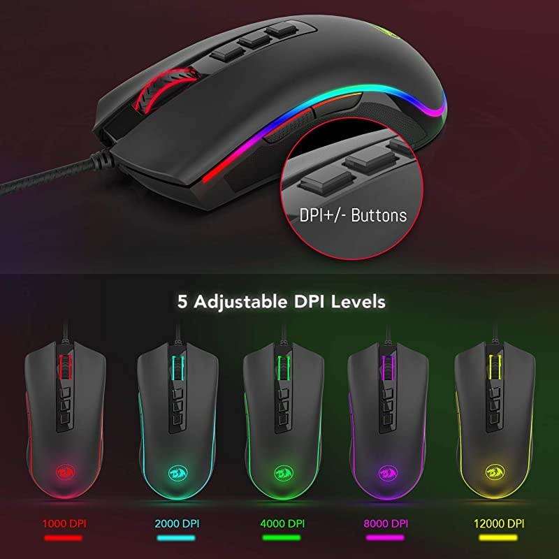 M711FPS Cobra FPS Optical Switch LK Gaming Mouse with 168 Million RGB Color Backlit 24000 DPI 7 Programmable Buttons