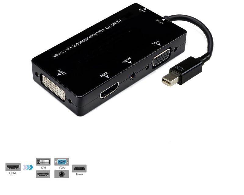 Mini Display-Port Adapter 4k 2k 1080p - Monitor Adapter - Mini DP to HDMI /VGA / DVI Adapter Hub - 3-in-1