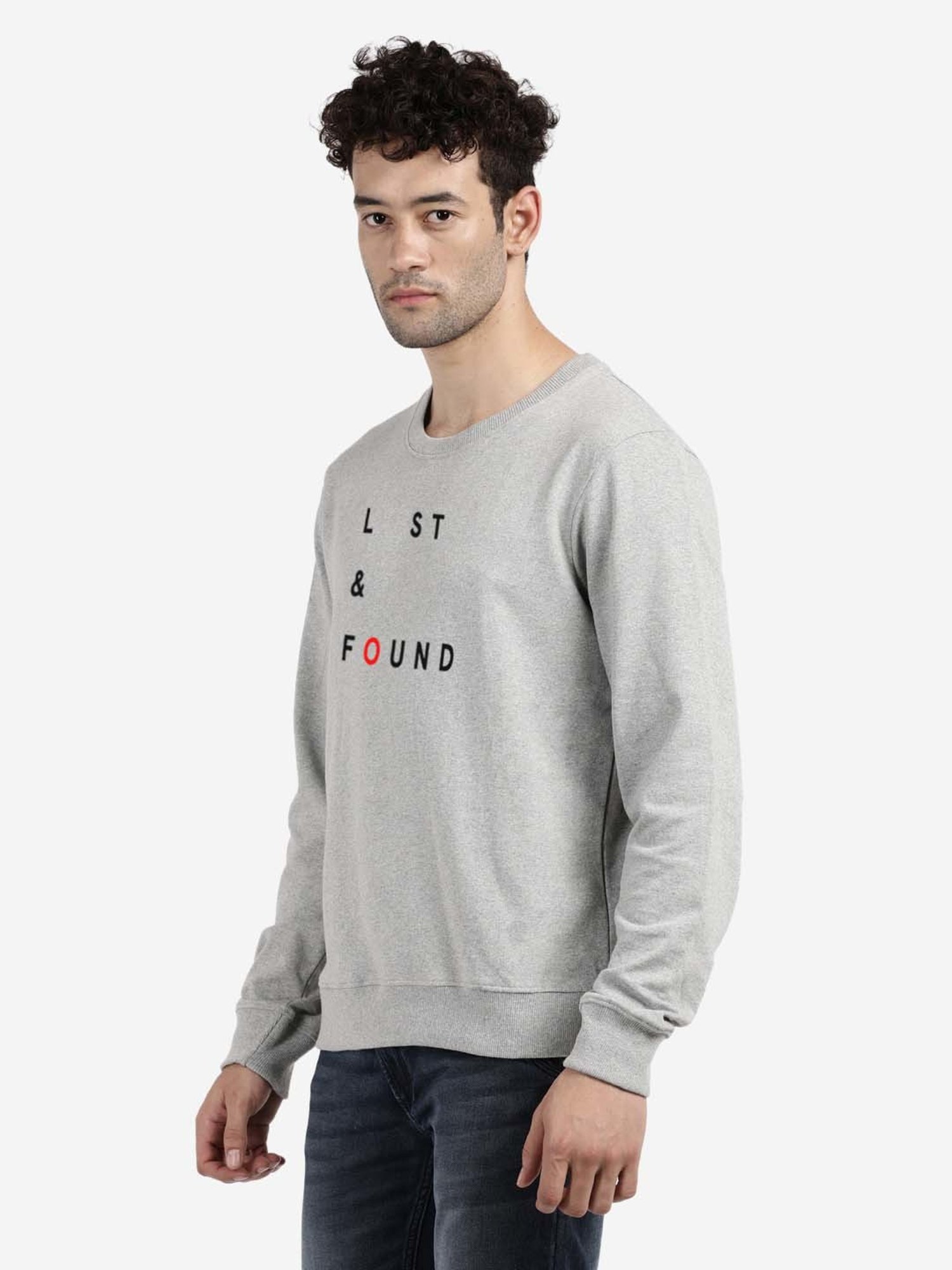 BLACK RADIO Grey Regular Fit Round Neck Printed Sweatshirt