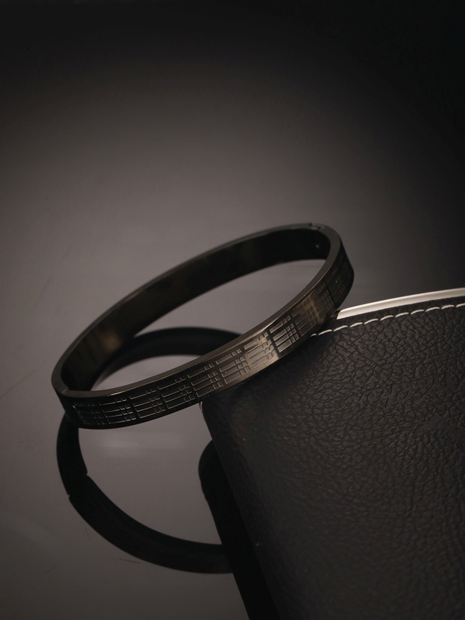 Aatmana Men Black Stainless Steel Kada Bracelet